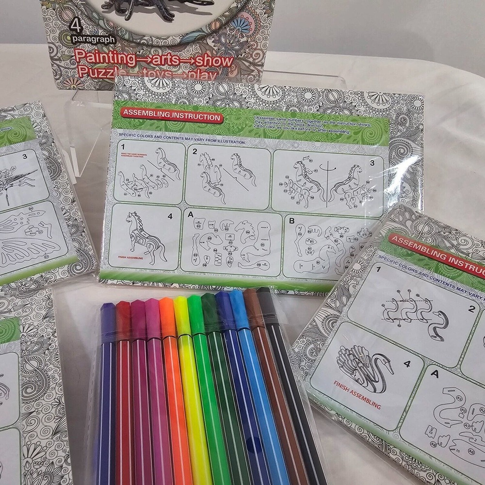 NIB 3D Garden Art Puzzle Set Includes 4 Puzzles & Pens Model # 8885A-D - Picture 4 of 9